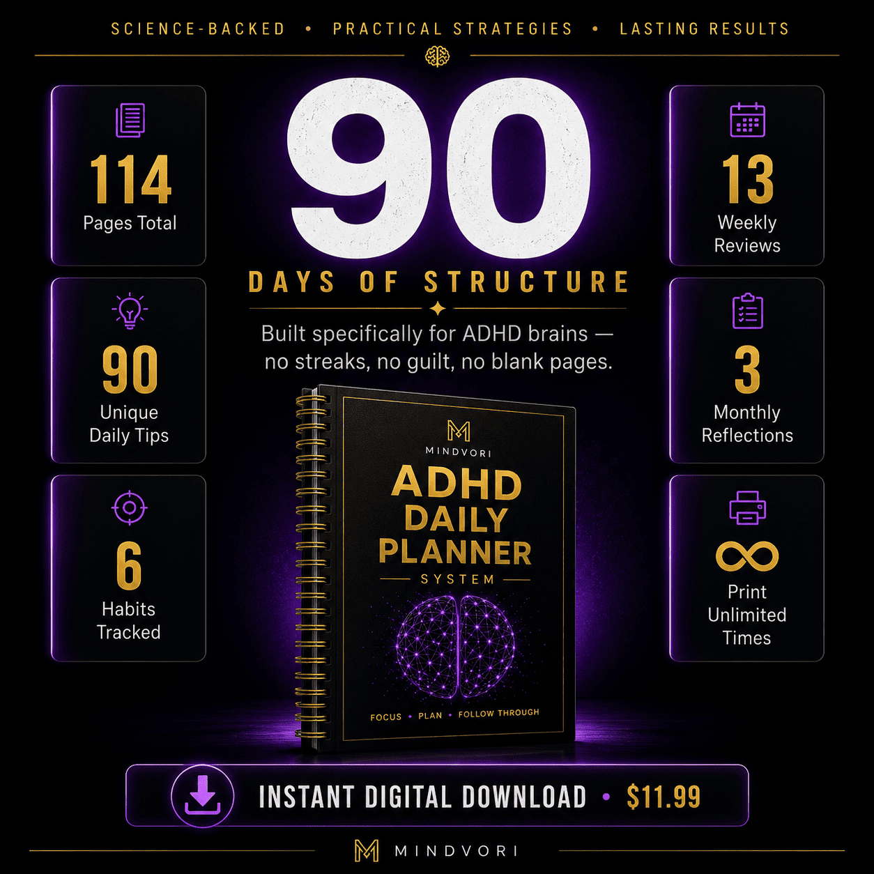 ADHD Daily Planner System β 90-Day Structure Built for Your Brain