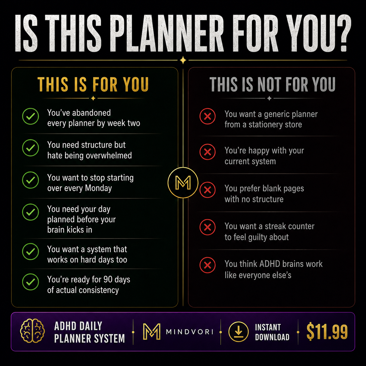 ADHD Daily Planner System β 90-Day Structure Built for Your Brain