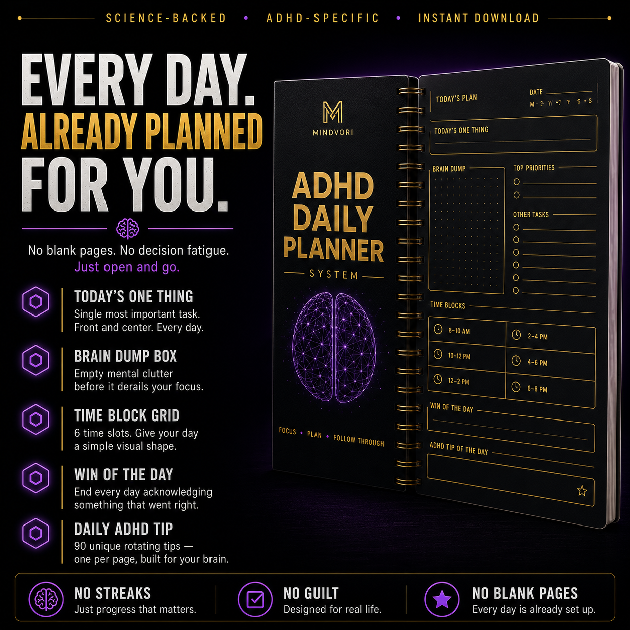 ADHD Daily Planner System — 90-Day Structure Built for Your Brain