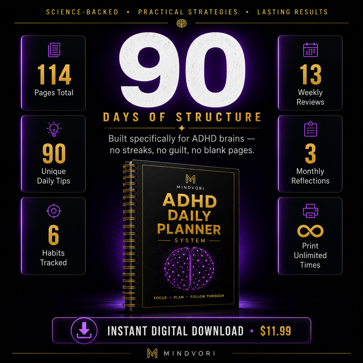 ADHD Daily Planner System — 90-Day Structure Built for Your Brain
